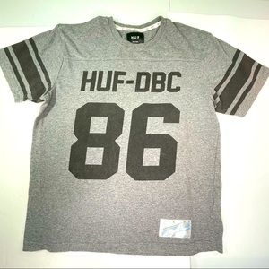 HUF Football Jersey Grey & Black Color Ringed Sleeves Mens Small Size T-Shirt